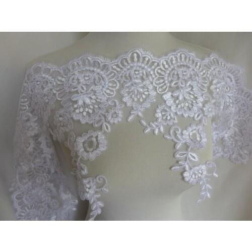 6 Yards Embroidery Floral Mesh Alencon Lace Trim In Ivory/Red/White For Wedding Dress, Home Decor, Costume Design