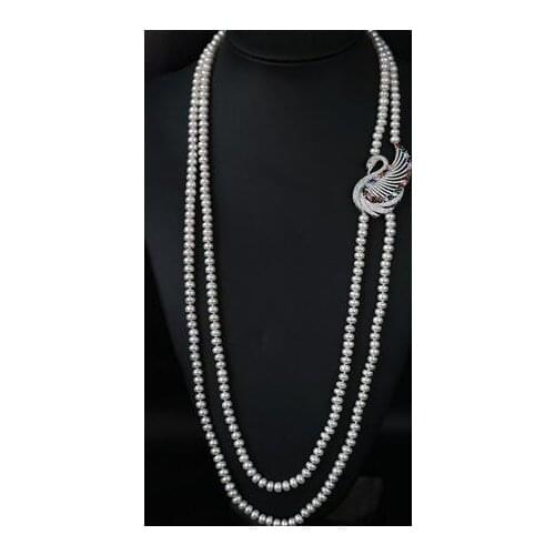 Hot sell Natural white freshwater pearl color swan zircon microscope sweater chain long necklace fashion jewelry