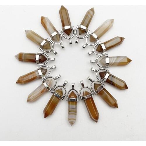 Fashion natural stone coffee agates Amethysts Roses Quartz Pendulum charm necklace pendant for jewelry making 24pc Free shipping