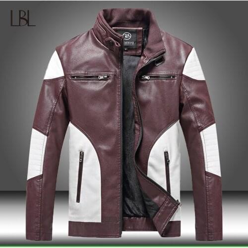Street Knights Patchwork Leather Jacket Men Winter Fleece Motorcycle Pu Leahter Jacket Male Stand Collar Warm Slim Windbreaker