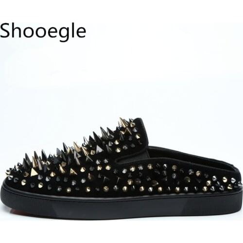Fashion Black Men Slip on gold sliver black Rivets stud Casual Shoes Street Style Men Slippers Spike Men Loafers