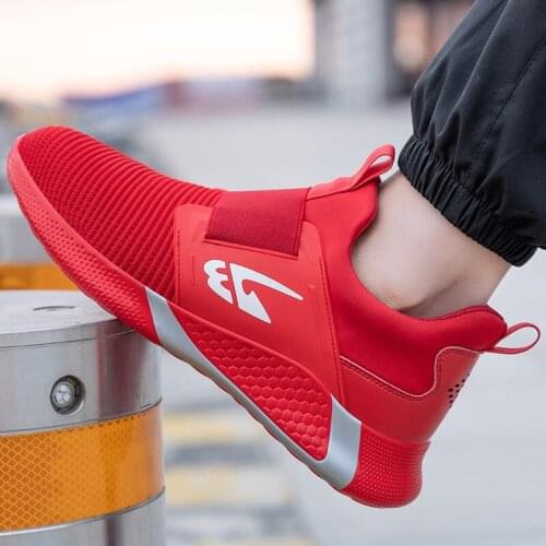 Mens Steel Toe Work Safety Shoes Casual Breathable Outdoor Sneakers Puncture Proof Comfortable Industrial Boots Red Shoes Women