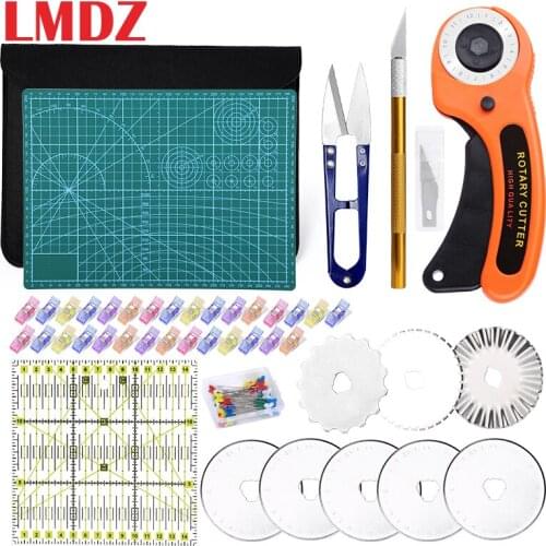 LMDZ Leather Rotary Cutter Kit with A4 Cutting Mat Patchwork Ruler Carving Knife Sewing Clips for Quilting Leather Sewing