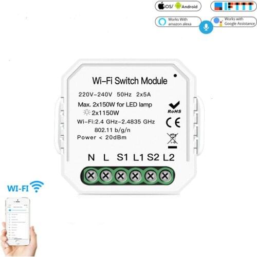 2 Gang 2 Way Wifi Wall Smart Light Switch 220V 240V Diy Breaker Module APP Remote Control Work with Alexa Echo Google Home
