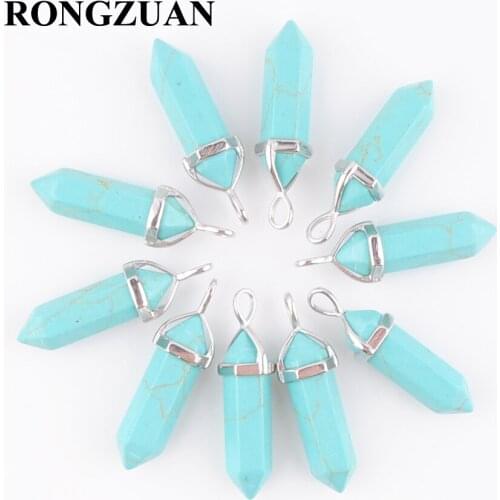 Natural Blue Turquoises Gem Stones Hexagonal Pendant Beads For Necklaces Earrings Jewelry Making wholesale 10pcs/lot TN3030