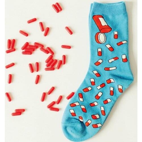 Print Unisex Red Pill Fashion ting Cotton Men Socks Masculinas Casual Originality Blue Couple socks Calcetines Mujer Meias