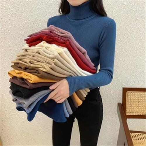 2021 Korean Fashion New Woman Sweaters Womens Turtleneck Long-Sleeved Sweater Autumn Winter Slim-Fit Underwear Top ZY5721