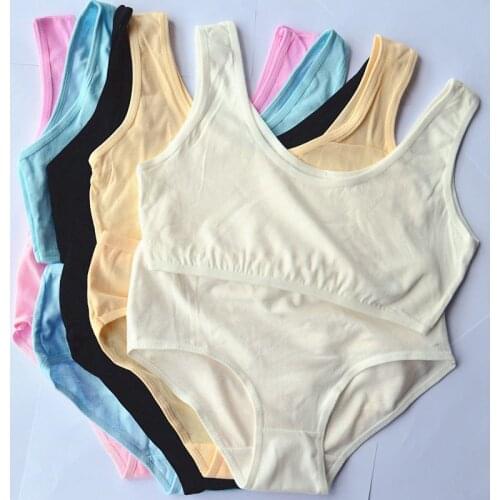 1PC Solid Teenage Bra and Panties Set Cotton Training Bra Running Yoga Bra for Girls Sports Teenage Girl Underwear Sports Set