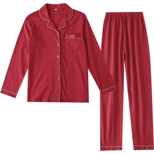 Couple Clothes Cotton Wedding Pajamas Wedding Knit Suit Spring and Summer Red Men and Women Long-sleeved Home Clothes Nightgown