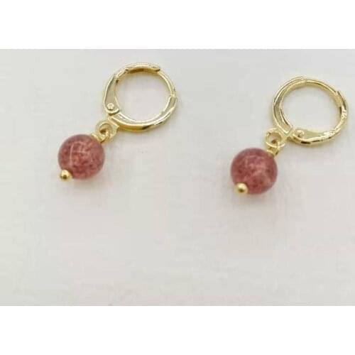 Strawberry Quartz Simple Drop Earrings High Quality Natural Gemstones Charms 14K Gold Filled Hoops Exquisite Women Jewelry 2020