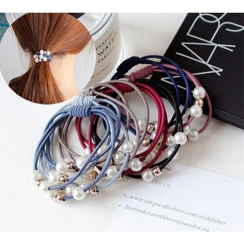 Ruoshui Pearl Elastic Hair Bands For Woman Girls Hair Ties Ponytail Holder Rubber Band Hair Gum Scrunchies Hair Accessories Rope