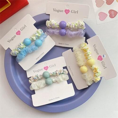 2Pcs/Set Ins Candy Color Elastic Hair Bands For Women Girls Flower Scrunchie Ponytail Holder Hair Rope Fashion Hair Accessories