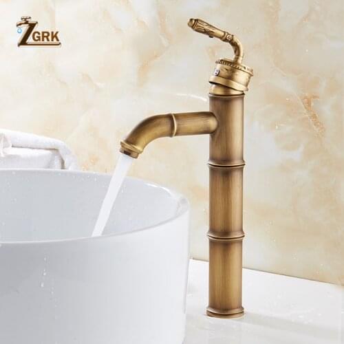 ZGRK Bathroom Basin Faucets Single Handle Antique Brass Hot Cold Mixer Taps Antique Deck Mounted Sink Tap