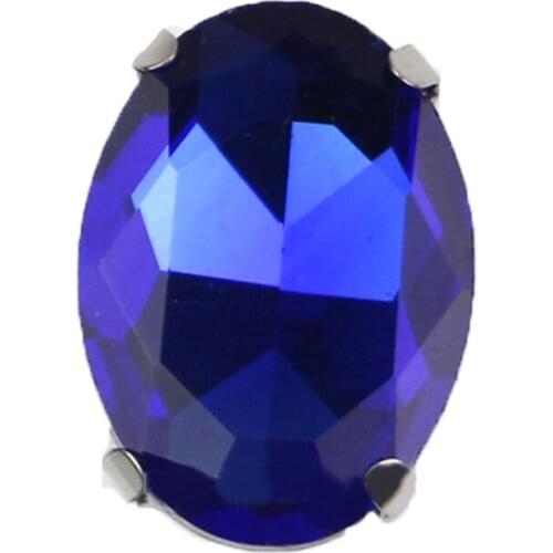 Oval Shape Four Claw Royal Blue High Quality Silver Base Crystal Glass Flatback Sew On Rhinestones For DIY Clothing/Bag