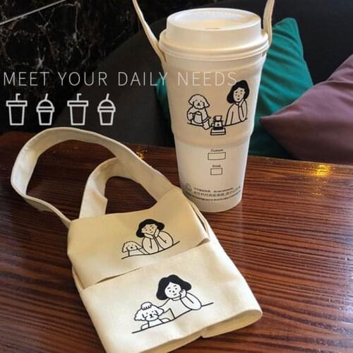 Portable Drink Cup Bag Water Bottle Holder Carry Bag Coffee Milk Tea Cups Canvas Storage Sleeve Cover Drinking Bottle Strap 1PC