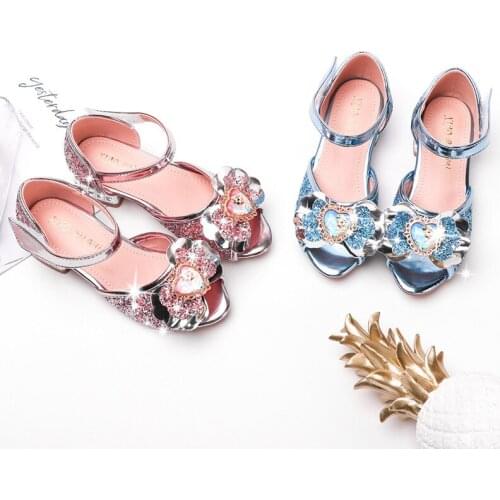 Girls Sequins Bow Princess shoes velcro Fish Lips Sandals soft Comfortable Light Anti-slippery Casual shoes Hollow Dress shoes
