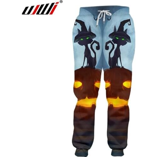 UJWI Halloween 3D Printed Sweatpants Flame Pumpkin And Black Castle Wholesale Mens Street Clothing New Ghost Pattern