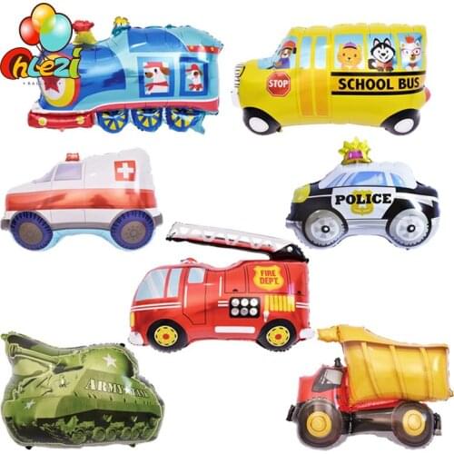 1 pcs Tanks Truck Car School bus Train Ambulance Traffic balloons baby Birthday party Decoration ballon children Inflatable toys