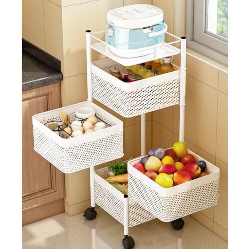 360 degree rotatable kitchen shelf floor multi-storey living room household function fruit and vegetable basket storage rack