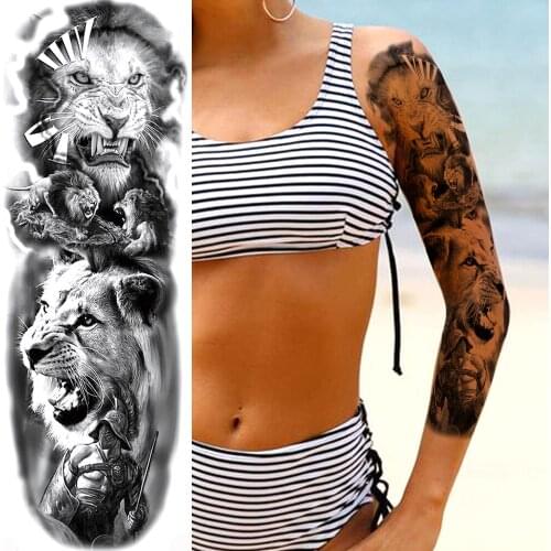 Big Taiger Wolf Temporary Tattoos For Men Women Body Art Full Arm Sleeve Tatoo Waterproof Fake Tattoo Stickers Animal Tatoos