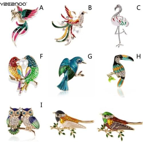 Women Bird Phoenix Owl Swallow Woodpecker Enamel Bird Brooches Women Alloy Brown Grey Bird Animal Party Casual Brooch Pins Gifts
