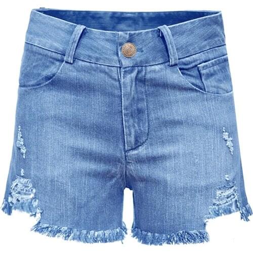 2019 European style summer wind woman blue high waist denim shorts worn loose burr denim shorts