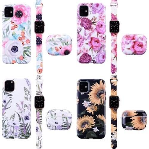 Lavender Sunflower Womens Phone Case Strap Earphone Case Set Strap is suitable for Apple Watch 38 40 42 44mm iWatch series4 5 6