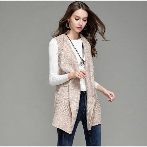 AECU11 Long Cardigan Kimono Femme Lapel Collar Knitted Cardigan Sleeveless Coat Women Lady Sweater Sleeveless Slim Fit Veste
