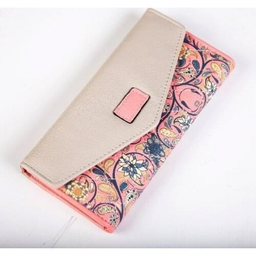 Women Luxury Flowers Print Long Wallet Fold Hasp Pu Leather Card Hold Coin Purse Clutch Bag