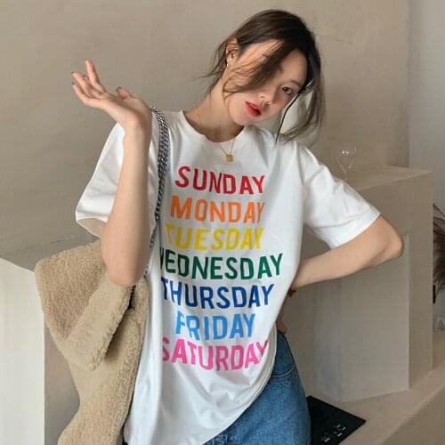 Summer new style fun loose color letter printing pullover short-sleeved T-shirt female college style female
