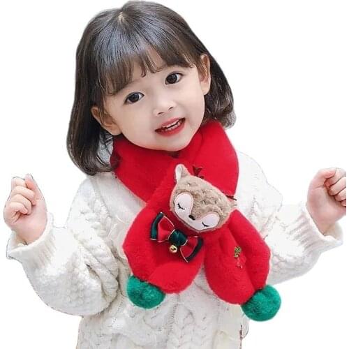 Winter Polyester Scarves For Boys And Girls New Warm Solid Color Neckerchief Fashion Cartoon Anime Childrens Christmas Mufflers