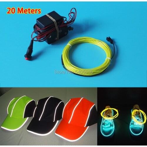 20Meters by DC12V Steady On 1.3mm 10 Colors Choice EL Wire Flexible Neon LED Light Tube Rope For Holiday DIY Decoration
