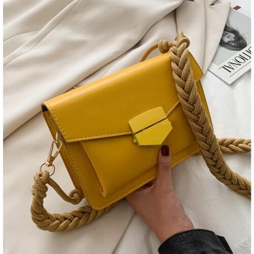 2021 Fashion New Women Small Crossbody Bags Korea Style Pure Color PU Leather Shoulder Messenger Bag Braided Strap Handbag