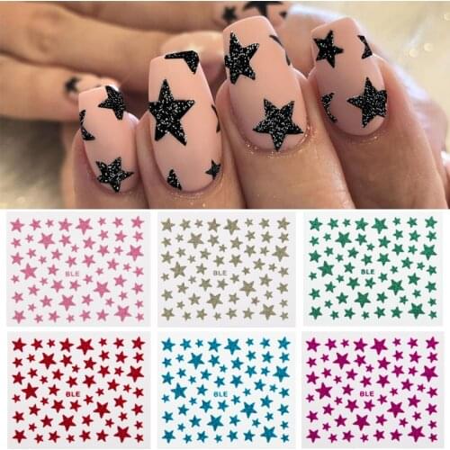 Nail Stickers 3D Nail Slider Stars Stickers Glitter Shiny Decoration Decal DIY Transfer Adhesive Colorful Nail Art Tips Manicure