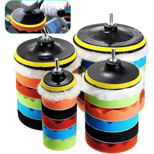 4''5''6''7'' Buffing Pad 8PCS Car Polishing Sponge Kit M10 M14 Thread Polisher Drill Abrasive Adapter Car Detailing Waxing Tools