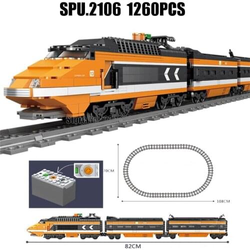 98223 1260pcs Battery Powered Electric Sky High-speed Train Horizon Express 3 Building Block Toy