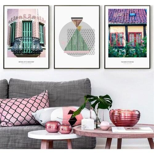 Abstract Geometry Line Circle Plant Leaves Scenery Canvas Painting Sofa Background Wall Picture Printing Poster Room Decoration