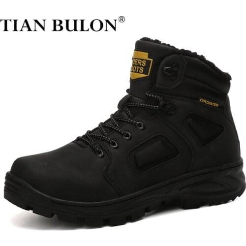 Winter Leather Combat Boots Men Ankle Hikking Boots Waterproof Men Non-Slip Sneakers Men Outdoor Trekking Shoes Warm Snow Boots