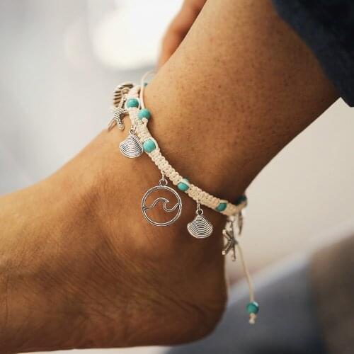Ocean Shell Starfish Pendant Anklets For Women Weave Anklet Bracelet On The Leg Boho Bohemian Ankles Foot Chain Jewelry