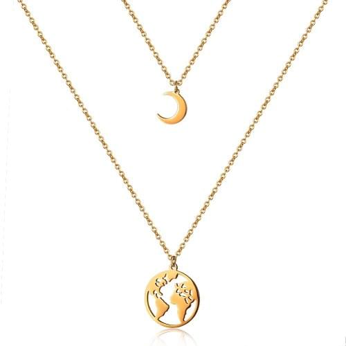 New Fashion Bohemian Earth Moon Mixed Element Pendant Necklace Classic Set Jewelry Gift For Women Bead Chains