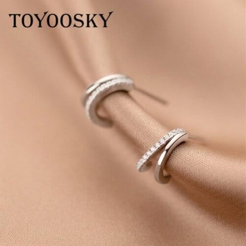 Two Layer Arc Letter C Small Stud Earrings Woman Girl Lady Minimalist Fine Jewelry 925 Sterling Silver