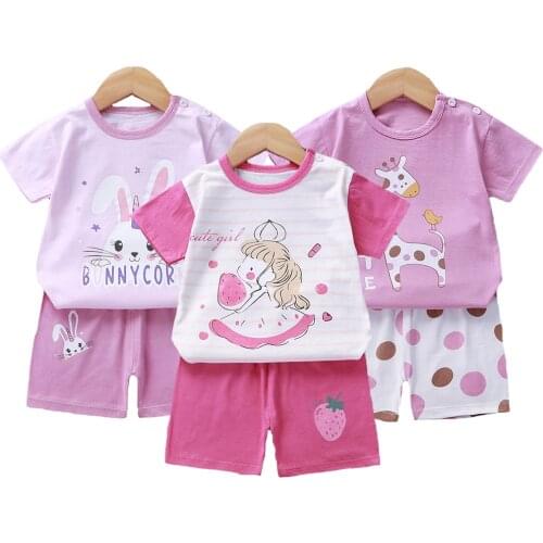 Pure Cotton Baby Girls Clothing Set Summer Cartoon Giraffe Cat And Rabbit Lovely Suit For Girl Toddler Kids Comfortable Outfits