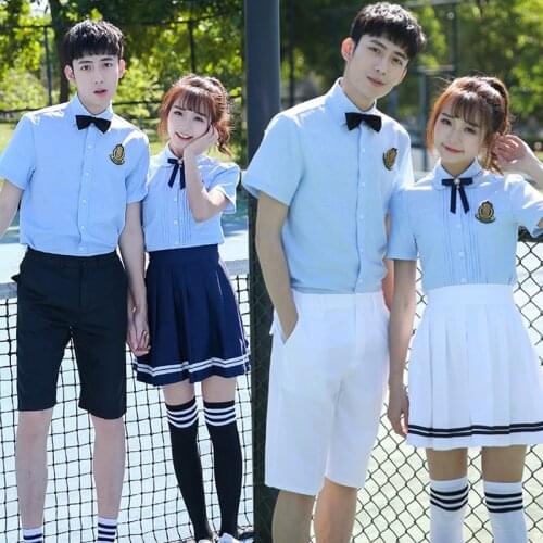Korean school uniforms white Shirt + Skirt For Student Girls Shirt + Pants Korean College Students boys cosplay costume