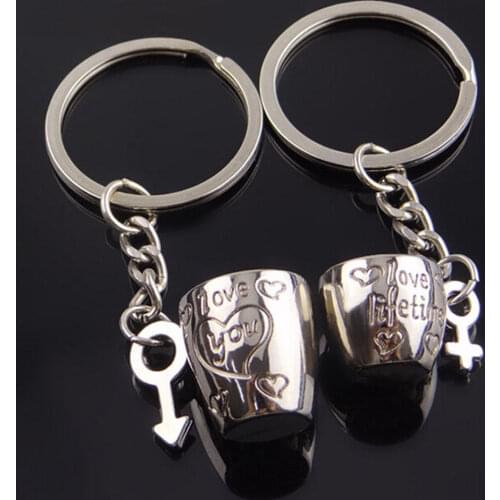 Creative Romantic Couple Cups Keychains For Lovers Metal Keychain Wedding Gifts Wholesale 2Pcs/Pair