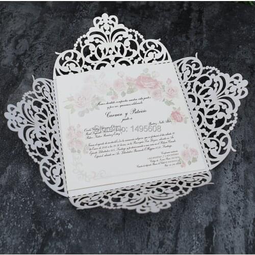 Laser cut wedding invitation/graceful four fold card/lace elegant wedding invite/customize your color