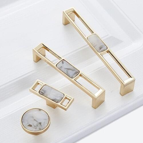 Marble Shell Cabinet Kitchen Door Handle and Knobs Golden Wardrobe Door Round Strip Furniture cabinet pulls muebles