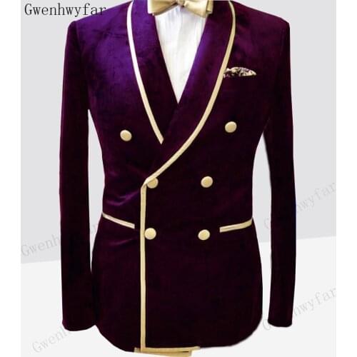 Gwenhwyfar Double-Breasted Shawl Lapel Purple Velvet Wedding Groom Tuxedos Men Party Blazer Prom Business Suits Just one Jacket