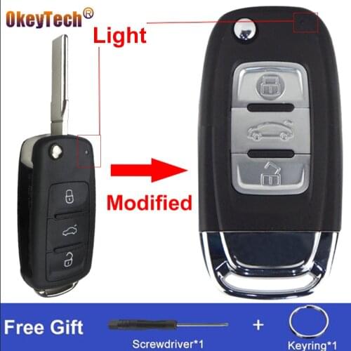 OkeyTech 3 Buttons Upgraded Modified Remote Flip Folding Key Shell For VW For Volkswagen Beetle Polo Tiguan Fob Case Cover