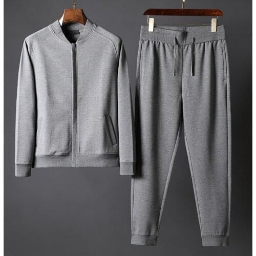 21C Solid Color Mens Set (sweatshirt+pants) Luxury Stand Collar Casual Sports Mens Hoodies Slim Fit Man Sets With Pants 4XL