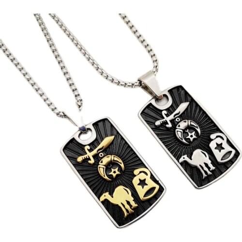 Black Painted Stainless steel mens Mysterious Pattern hip hop rock dog tag pendant & necklace